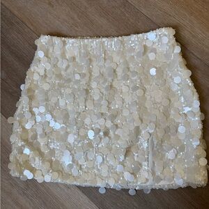 Meshki White Sequin Mini Skirt